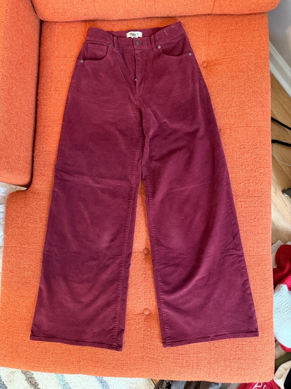 Madewell Wide Leg Corduroy Pants in Burgundy